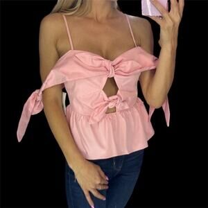 Bloomingdale's Fore Women's Pink Off Shoulder Peplum Top Bow Accent size Large